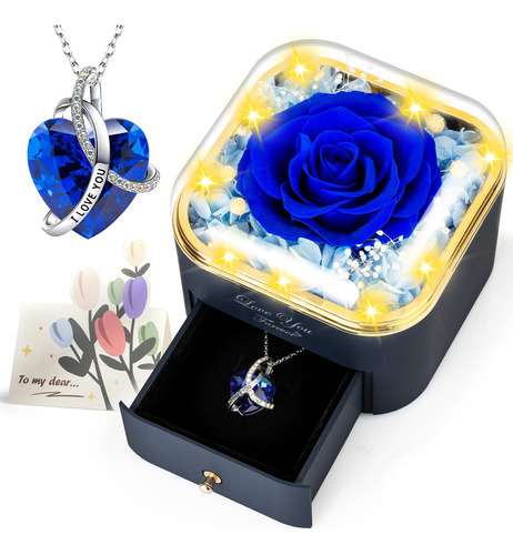 Rosa Azul En Caja De Joyeria - Regalo Eterno