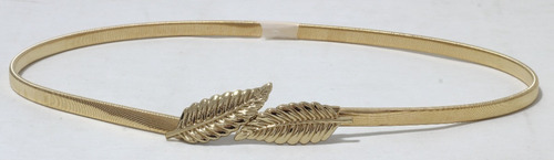 Imagem 2 de 3 de Cinto Feminino De Metal Dourado Elástico Fivela Folhas