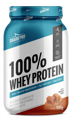 Whey Protein 100% Sabor Doce De Leite Pote 900g Shark Pro