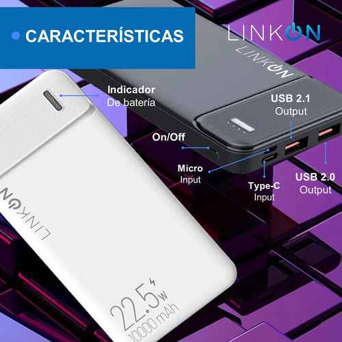 Bateria Externa Cargador Rapido Power Bank Linkon 10.000 Mah