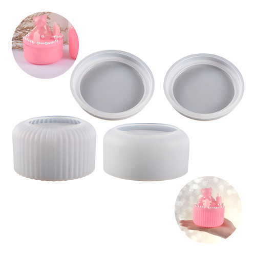 Kit 2 Moldes Pote Liso E Riscado Pequeno Resina Gesso Vela Cor Branco