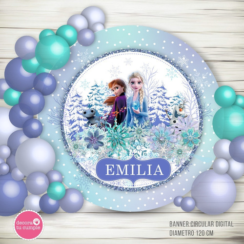 Banner Circular Frozen Glitter Imprimible Cumpleaños