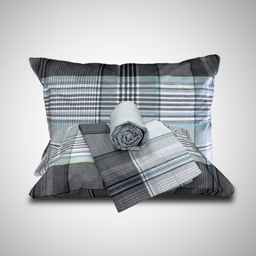Jogo De Lençol Cama Casal 100 % Algodão 4 Peças Essenciale Cor branco e cinza Desenho do tecido Listras
