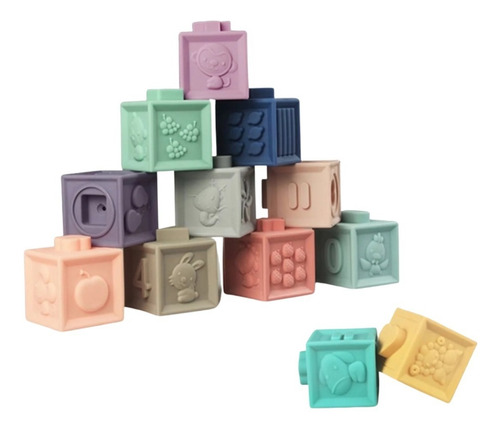 Imagen 6 de 8 de Cubos Bloques De Goma Para Apilar Didacticos Texturas Bebe