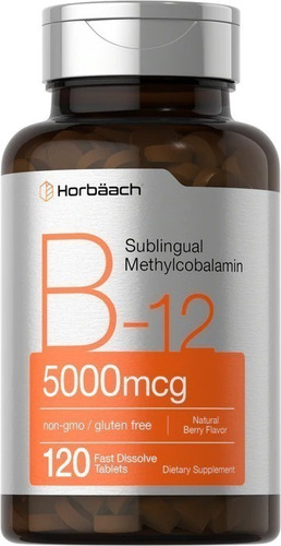 Suplemento en tabletas Horbach  Vitaminas Sublingual Methylcobalamin B12 5000 mcg vitamina b12 metilcobalamina sabor bayas naturales en frasco 120 un