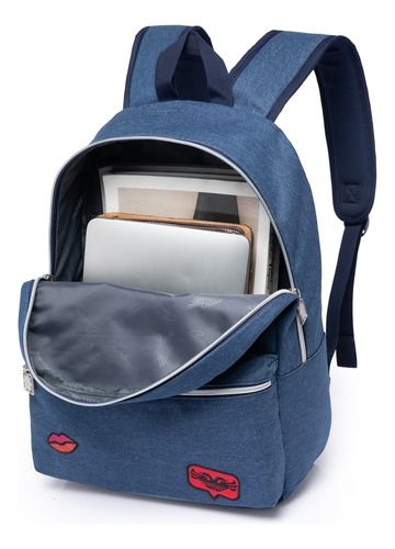 Mochila Bolsa Notebook Feminina Reforçada Faculdade Viagem Cor Azul Desenho Do Tecido Lisa