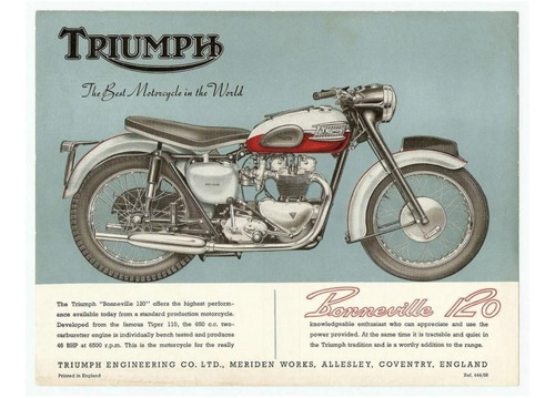 Lienzo Tela Anuncio Motocicleta Triumph Bonneville L20 50x64