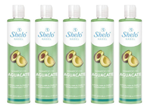5 Pack Shampoo De Aguacate 530ml Shelo