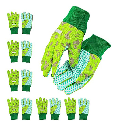 Kids Gardening Work Gloves, Ages 3-6 (green, 6 Pairs)