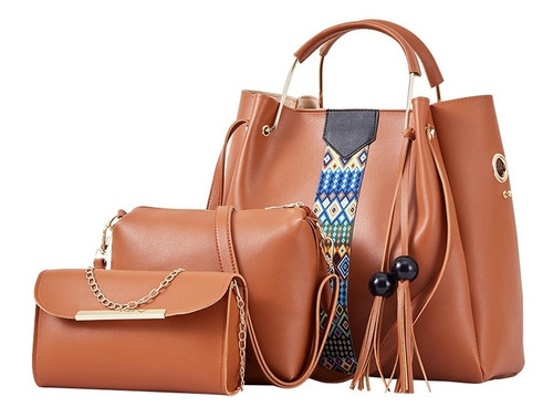 Imagen 1 de 6 de Bolsa 3pcs Mujer Dama Grande Tote Cartera Cuero Crossbody