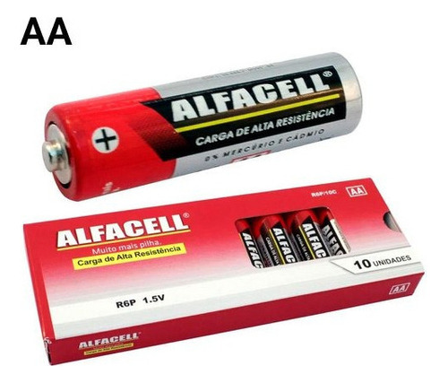 Pilhas Aa Palito Caixa C/10 Peças 1,5v Alfacell Durável 10c