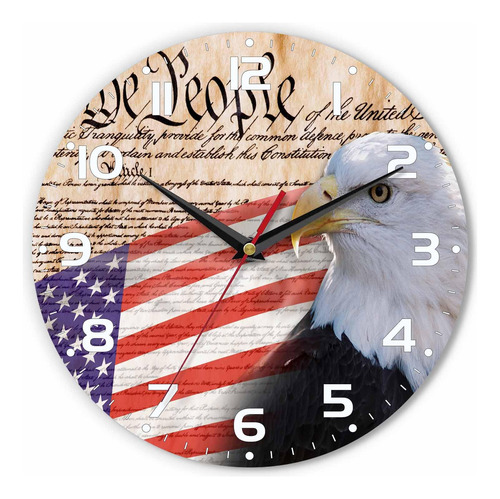 Reloj De Pared Con Diseño De Águila Calva Y Bandera Estad.