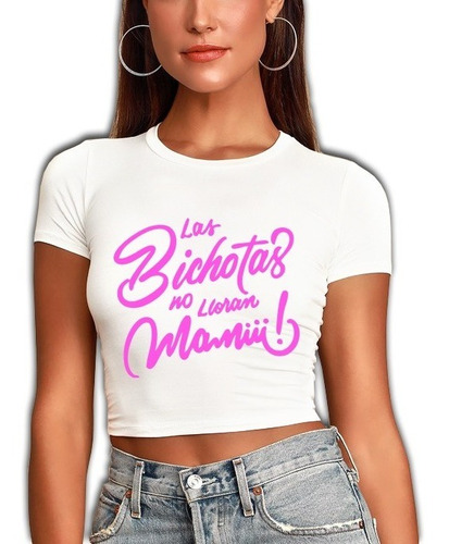 Playera De Karol G Las Bichotas No Lloran Mami Rosa Crop Top