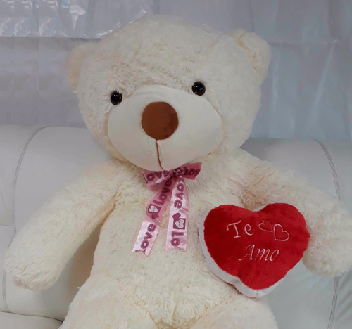 Urso Ursinho 120cm + Coração De Pelúcia Presente Namorada