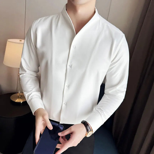 Camisa Con Cuello En V Para Hombre, Estilo Británico, Antiar
