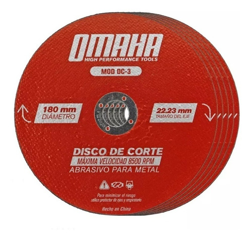 Disco De Corte 180 X 1.6 Mm X1u  Metales Omaha P- Amoladora