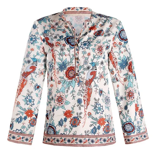 Blusa Boho Con Estampado De Cordones Para Mujer, Estilo Vint
