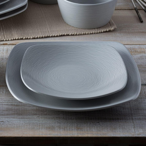 Noritake Gog Remolino De 12 Piezas Cuadrado En Gris