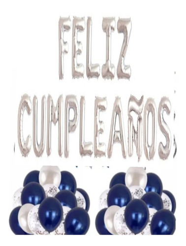 Set De Globos Fiesta/ 31pcs/ Azul-plateado/letras Cumpleaños