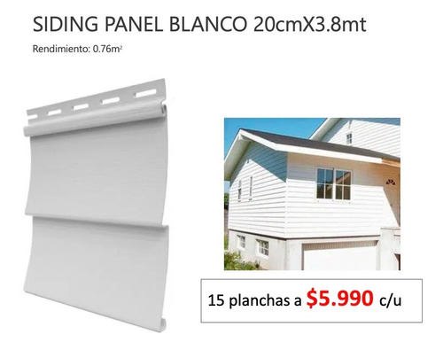 Siding Pvc Americano 3,8 Mts Blanco Tira $5.990, 15 Unidade