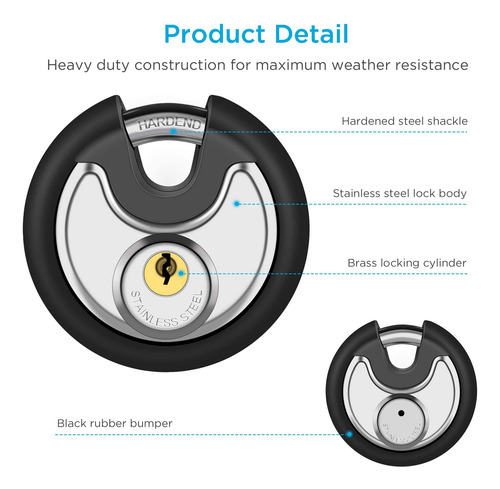 Candado De Seguridad De Acero Circular Con Llave Color Negro
