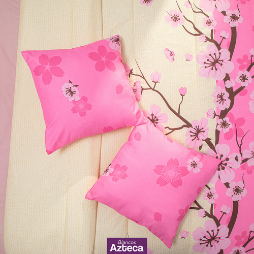 Colcha King Size De Alta Calidad Con Cojines, Azteca Color Rosa chicle Cerezos