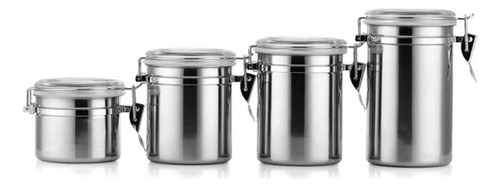 Kit 4 Potes Herméticos Inox Com Tampa Transparente E Trava