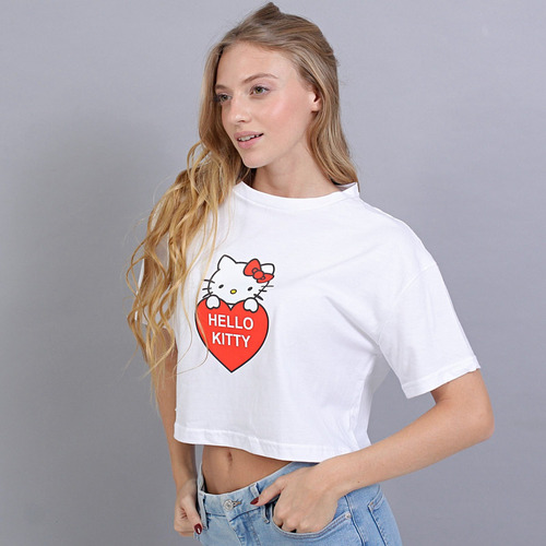 Remera Crop Top Boxy Hello Kitty Mujer Algodón Myg