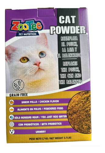 Alimento En Polvo Sabor Pollo Para Gatos Zootec X1,7kg