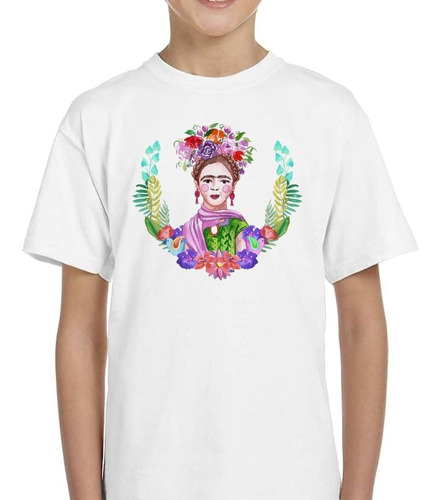 Remera De Niño Frida Kahlo Con Ramo De Flores Rodando