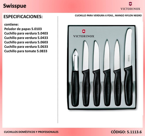 Imagen 2 de 2 de Cuchillo Para Verduras 6 Piezas Negro Victorinox (5.1113.6)