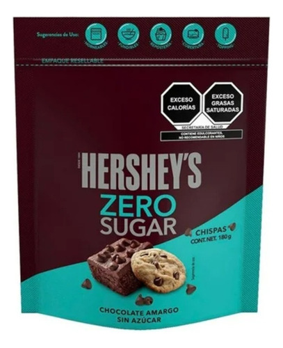 3 Pza Chispas Para Repostería Hershey's Zero Sugar 180 G