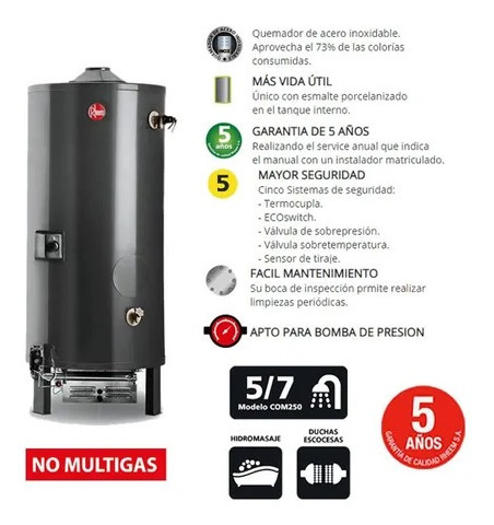 Termotanque Rheem A Gas Linea Comercial 300 Lts 30000 Kcal