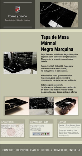 Tapa De Mesa Mármol Negro Marquina - Forma Y Diseño