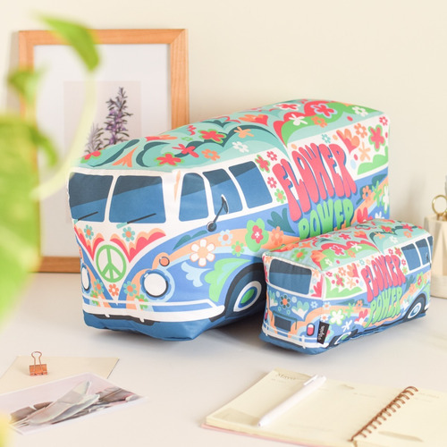 Camioneta Van Vw Hippie Flower Power - Almohadon Pilgrim