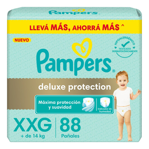 Combo pañales Pampers Deluxe Protection XXG 2 paquetes de 88 unidades cada uno