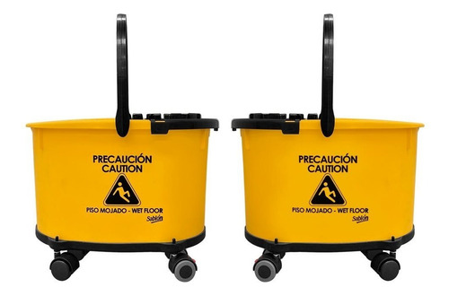 2 Pack Cubeta Con Exprimidor 17l Amarilla Con Base Dolly