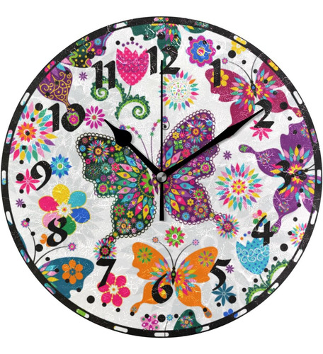 Reloj De Pared Bohemio Con Diseño De Mariposas Y Flores, Sil