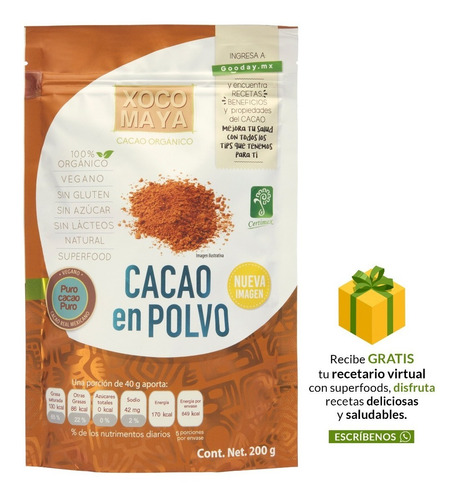 Imagen 1 de 5 de Polvo De Cacao Orgánico 200 Gr. Xoco Maya