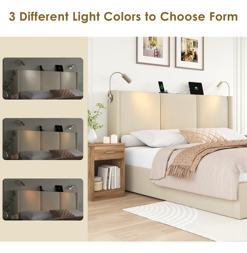 Base De Cama King Size Con 2 Luces De Lectura Color Beige