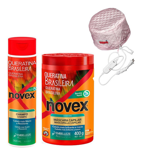 Kit Keratina Brasileña + Crema Pelo Dañado + Gorro Novex