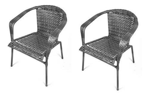 Imagem 1 de 9 de Kit 2 Cadeiras Em Ferro E Fibra Sintética Preto