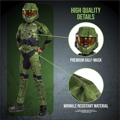 Overol Halo Infinite Master Chief Para Niños Talla L Verde N