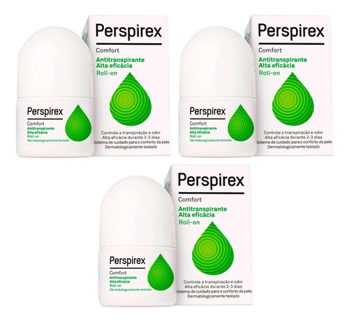 3 Un. Desodorante Roll On Perspirex Unissex  Comfort - 20ml Fragrância Comfort