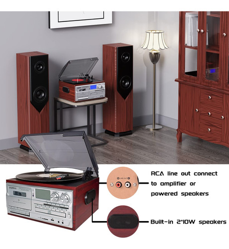 Tocadiscos De Vinilo Looptone 9 En 1 Con Bluetooth De 3 Velo