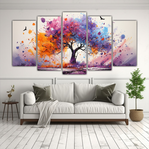 250x125cm Cuadro Abstracto Árbol Naranja Morado Efecto Visu