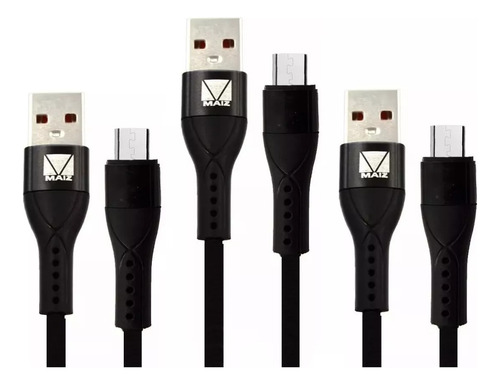 3pz Cable Micro Usb V8 Reforzado Tela Puntas Metálicas 3m