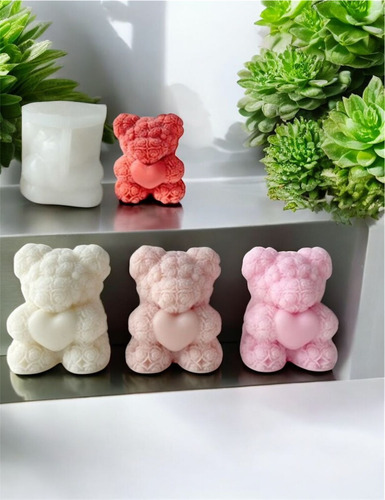 Molde Silicon Oso Osito Bouquet Rosas Corazon Vela Jabon Blanco