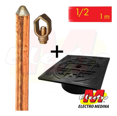 Kit Puesta Tierra Jabalina 1/2 X 1mt Y Tapa Electro Medina