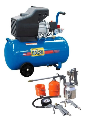 Combo Compresor 50 Litros Motor 2 Hp Bta + Kit 5 Piezas